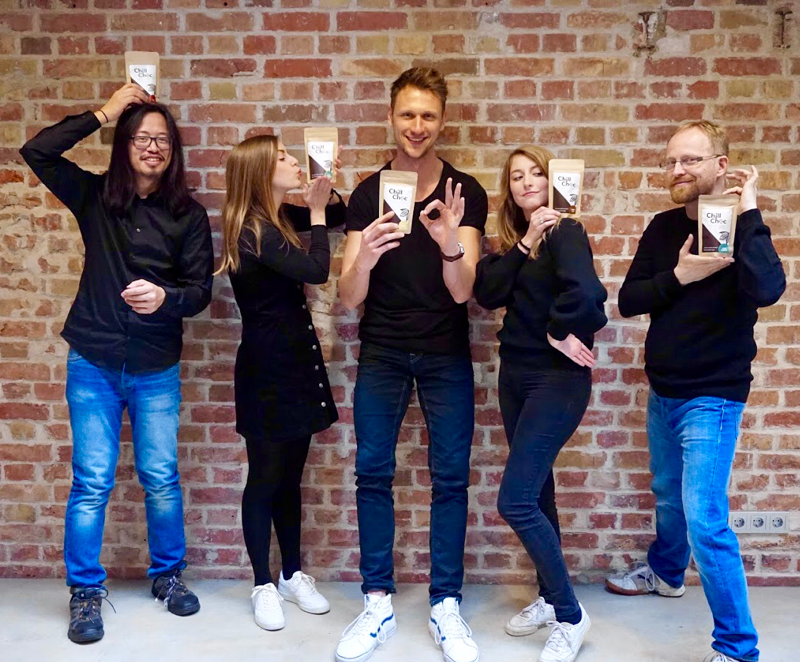 Das ChillChoc Team (von links nach rechts): Dave Tjiok, Lena Glässel, Christian Veit, Laura Rothgang, Burkhard von Stackelberg